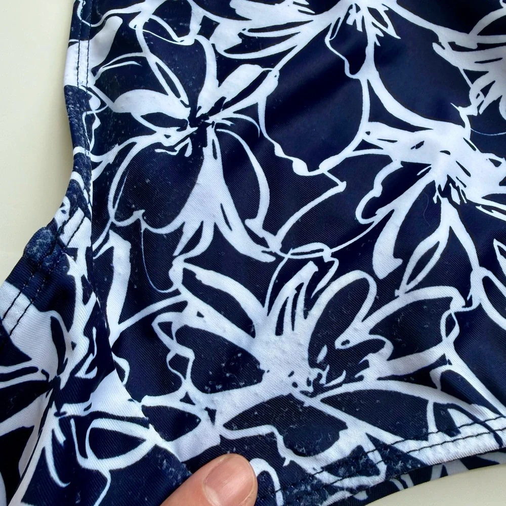 Maternity Pink Ruffle Navy Blue Floral Bikini Swimsuit Set High Waist, Size M - Picture 5 of 7